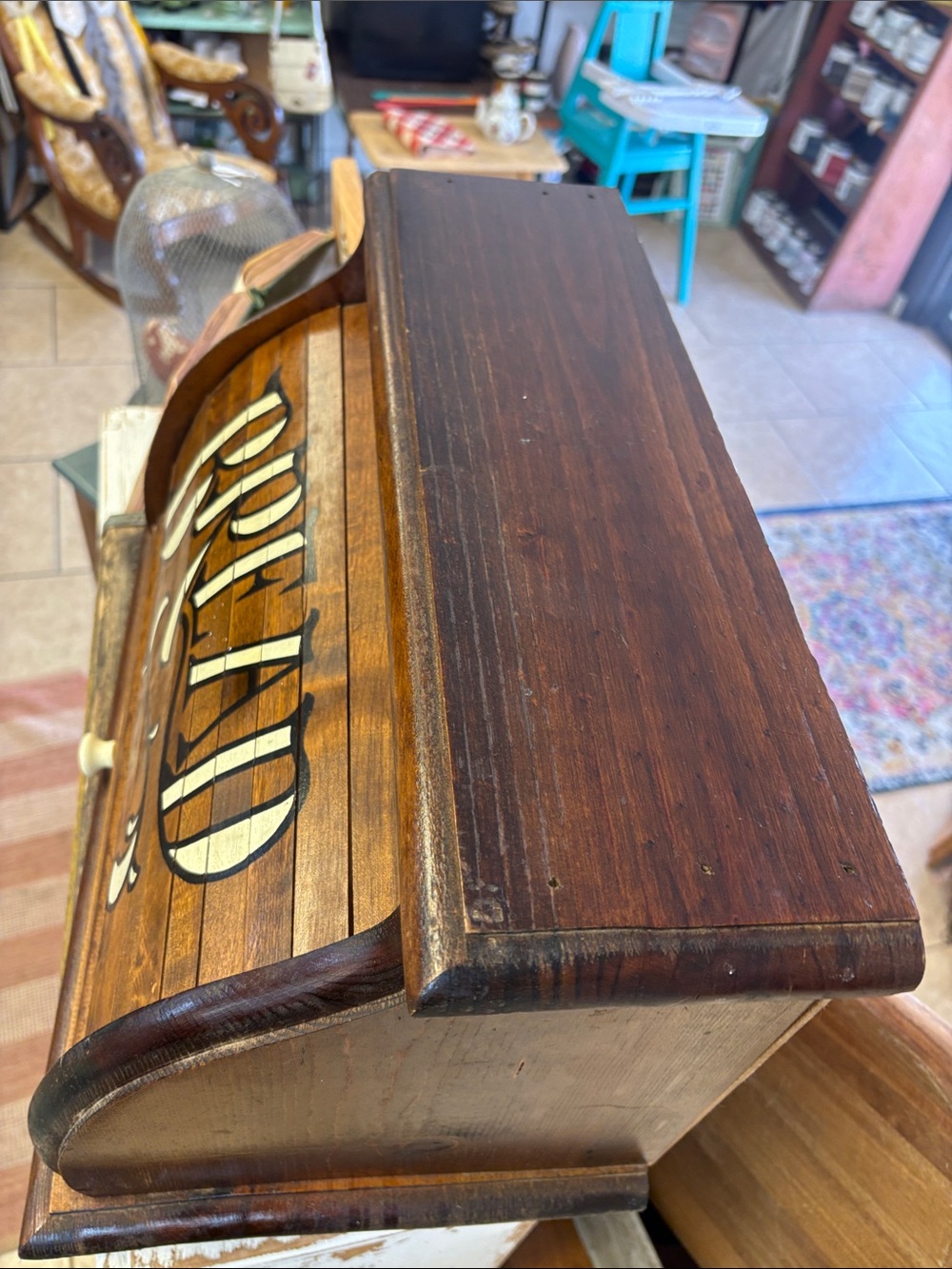 Vintage Roll Top Bread Box farmhouse wooden - Picture 3 of 5
